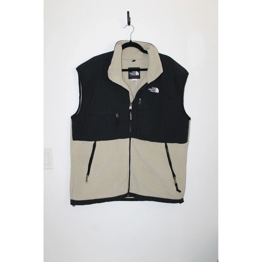 VTG The North Face Denali Fleece Vest Mens XL Black Tan Colorblock Full Zip